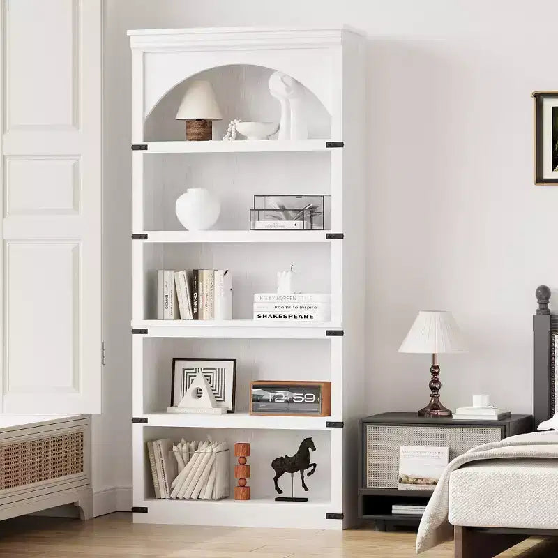 Arched Bookcase, 5-Tier Bookshelf, 68.7-inch High Farmhouse Style Bookcase, Curved Storage Rack for Home Office, Living Room