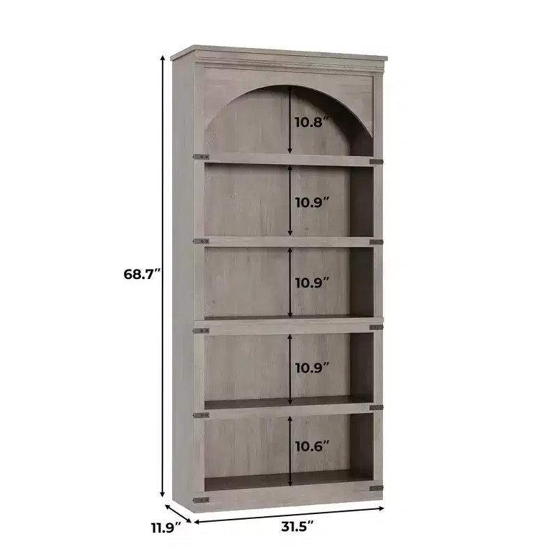 Arched Bookcase, 5-Tier Bookshelf, 68.7-inch High Farmhouse Style Bookcase, Curved Storage Rack for Home Office, Living Room