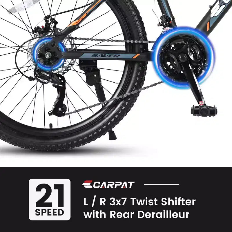 Bicicleta de montaña Zeus y Ruta 24 con 21 velocidades, doble freno de disco, bicicleta con cuadro de acero duradero para niños y niñas