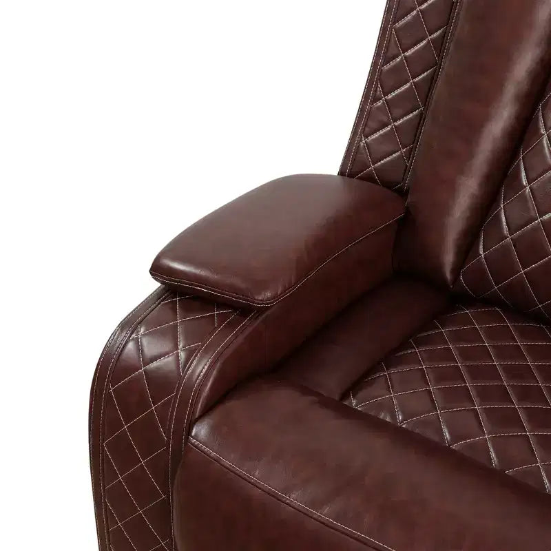 MAYEERTY Power Reclining Loveseat Sofa, Electric 2-Seat Leather Recliner with USB Charging, Storage & Cup Holders for Living Room, Brown