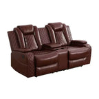 MAYEERTY Power Reclining Loveseat Sofa, Electric 2-Seat Leather Recliner with USB Charging, Storage & Cup Holders for Living Room, Brown