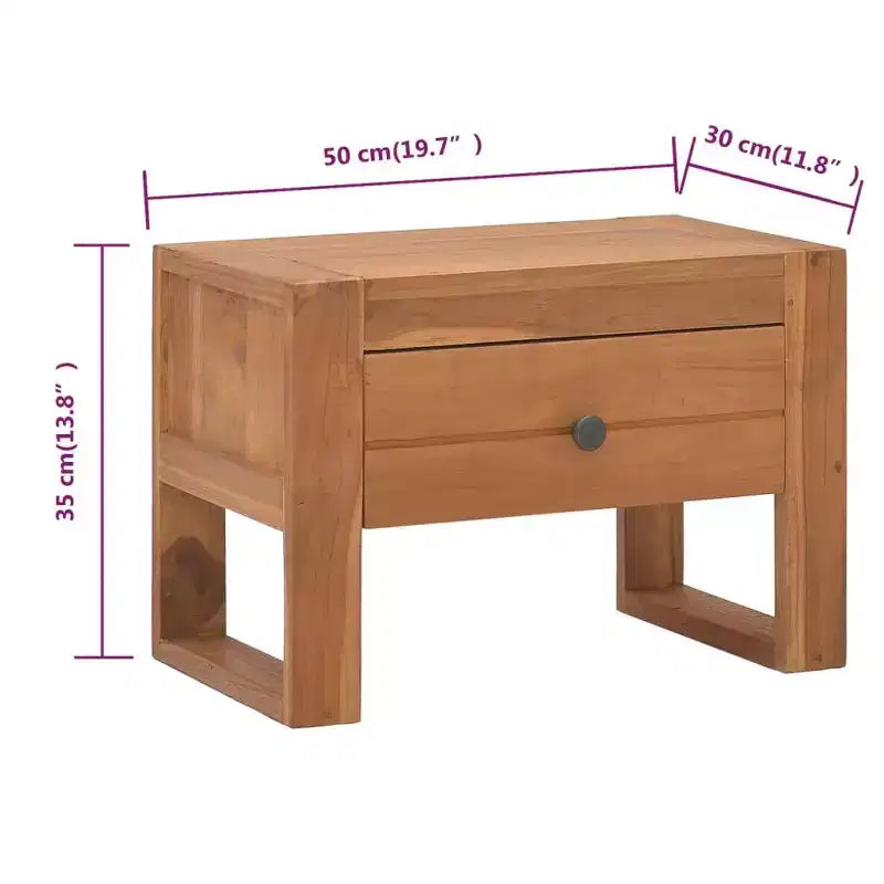 vidaXL Bedside Cabinet 19.7x11.8x13.8 Solid Teak Wood