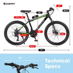 Bicicleta de montaña NAYSAYE de 26 pulgadas, 21 velocidades, frenos de disco, cuadro de acero de alto carbono, bicicletas para adultos para senderismo, negro y verde, 71*25*39.3