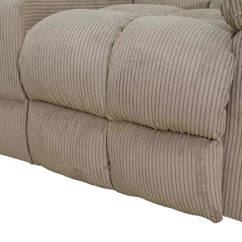 MAYEERTY Reclining Sofa, 3-Seat Corduroy Fabric Recliner with Adjustable Backrests for Living Room, Beige