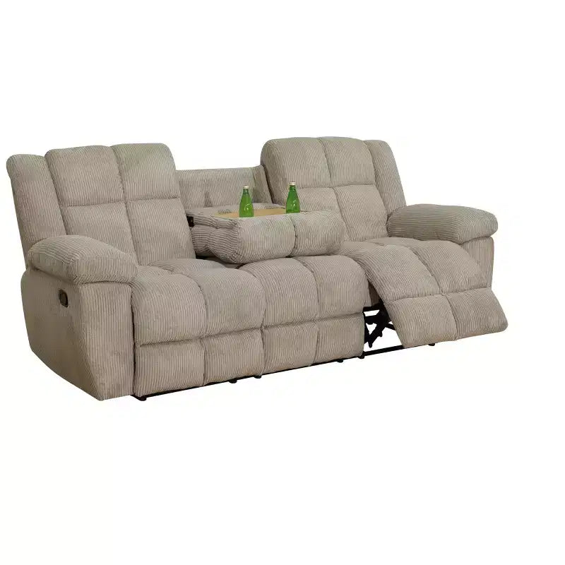 MAYEERTY Reclining Sofa, 3-Seat Corduroy Fabric Recliner with Adjustable Backrests for Living Room, Beige