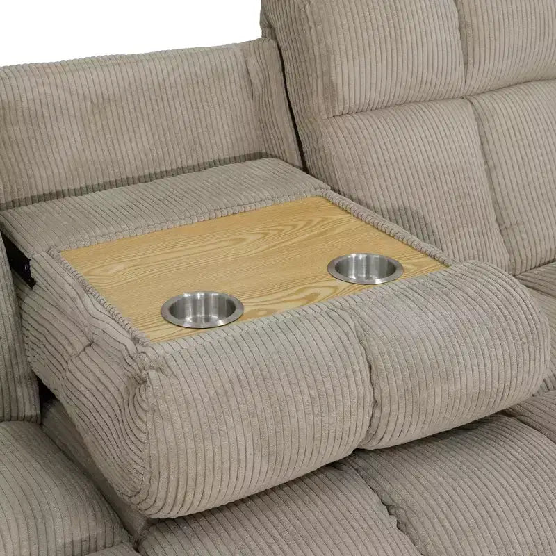 MAYEERTY Reclining Sofa, 3-Seat Corduroy Fabric Recliner with Adjustable Backrests for Living Room, Beige