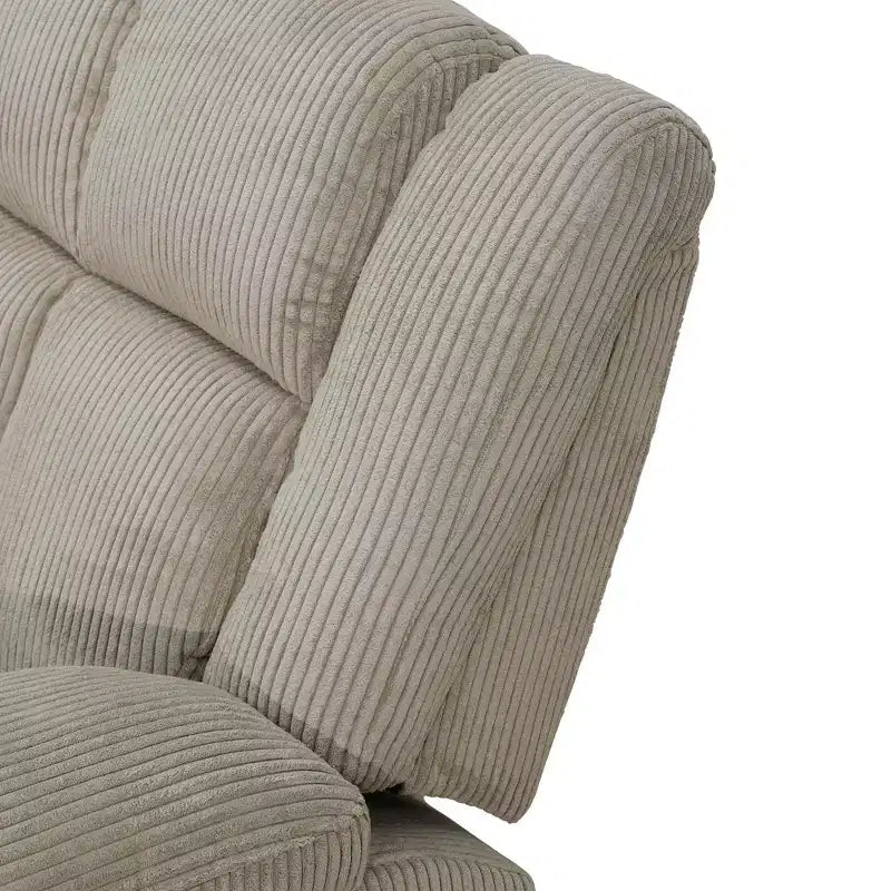 MAYEERTY Reclining Sofa, 3-Seat Corduroy Fabric Recliner with Adjustable Backrests for Living Room, Beige