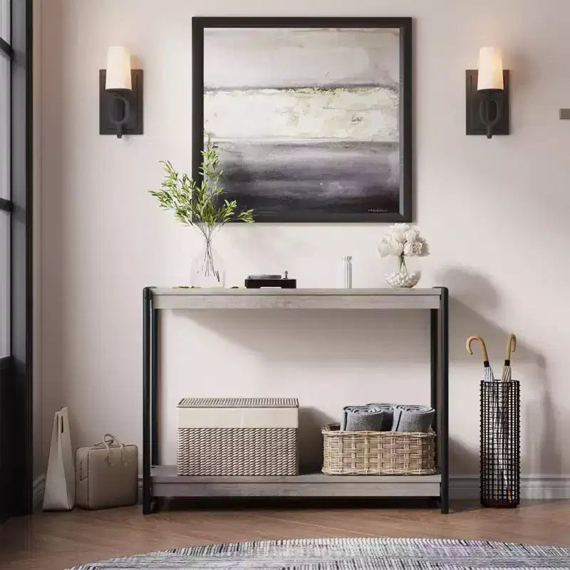 40 2-Tier Console Table  Sofa Table with Open Shelf (50lbs Capacity, for Entryway/Living Room/Hallway)