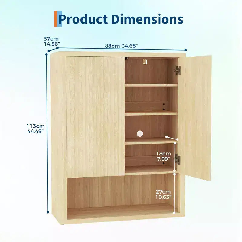 GustoWave 44.5 Fluted Shoe Storage Cabinet for Entryway, Modern 5-Tier Shoe Organizer with Adjustable Shelves and Open Shelf - Natural Oak