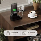 COZONY Modern Fluted Nightstand with Charging Station, Wood Bedside Table with Drawers & Storage Shelf for Living Room Bedroom