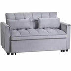MAYEERTY Convertible Modern Pull Out Couch Sleeper Loveseat Velvet Bed Adjustable Backrest with Pillows Pockets for Living Room Gray
