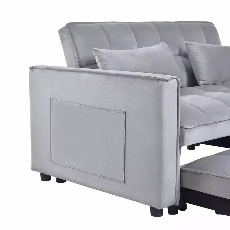 MAYEERTY Convertible Modern Pull Out Couch Sleeper Loveseat Velvet Bed Adjustable Backrest with Pillows Pockets for Living Room Gray