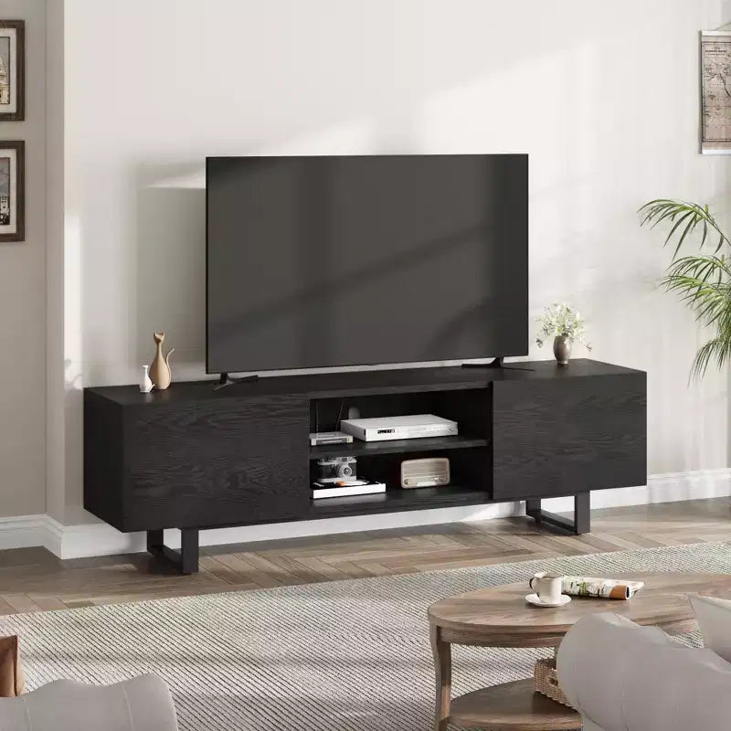 80in Industrial Entertainment Center with 2 Drawers, Wooden TV Stand Media Cabinet with Heavy Duty Leg and Open Storage