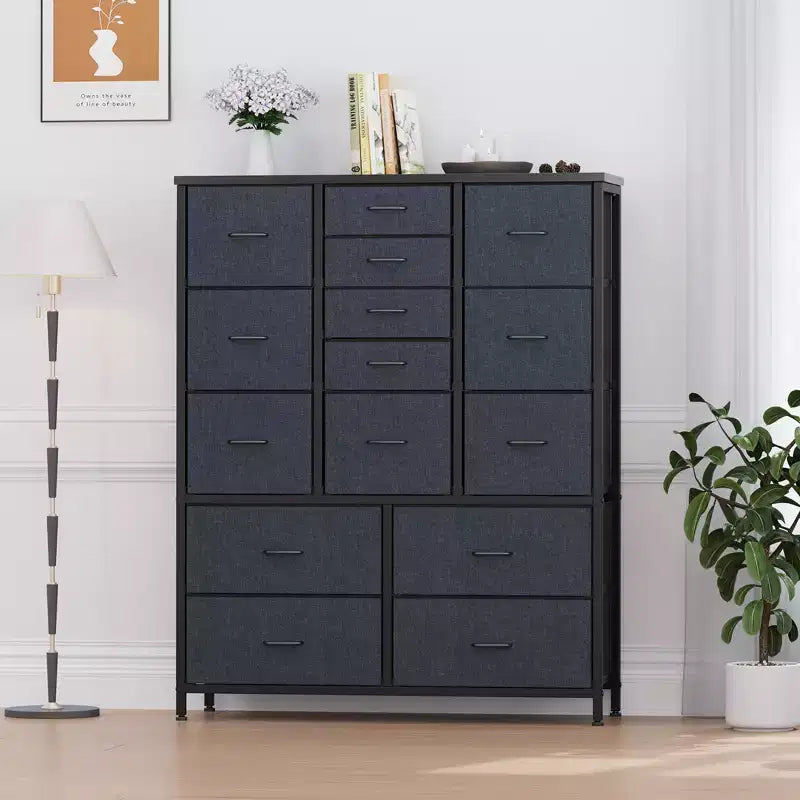 COZONY 15-Drawer Fabric Storage Tower, Tall Dresser with Steel Frame and Wood Top for Bedroom Closet Hallway Organization