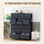 COZONY 15-Drawer Fabric Storage Tower, Tall Dresser with Steel Frame and Wood Top for Bedroom Closet Hallway Organization