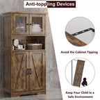 Bathroom Cabinet, Farmhouse Storage Cabinet with Glass Doors and Adjustable Shelves, Freestanding Kitchen Pantry Cabinet, Cupboard Floor Cabinet