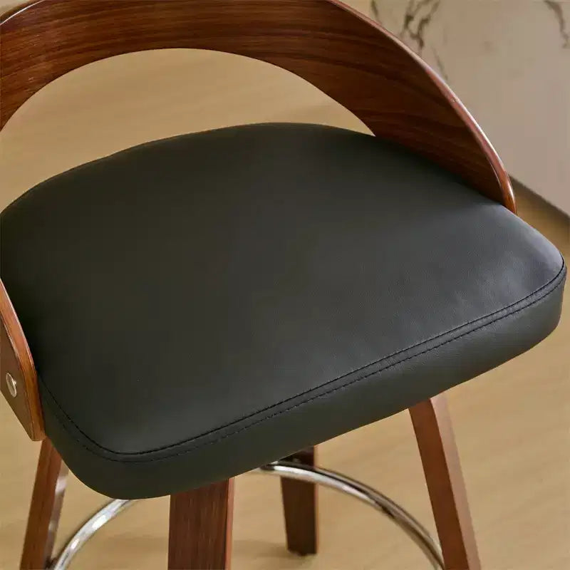 Counter Height Bar Stools Set of 2, Wood Legs Bar Chairs with Low Back, 360-Degree Swivel with Soft Cushion Seat