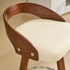Counter Height Bar Stools Set of 2, Wood Legs Bar Chairs with Low Back, 360-Degree Swivel with Soft Cushion Seat