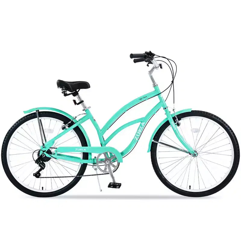 Bicicleta playera Whisen 26 para mujer, con cuadro de acero de diseño bajo y 7 velocidades.