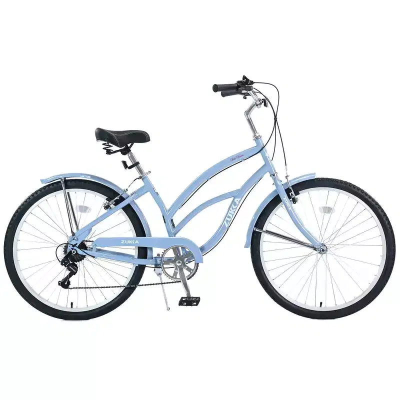 Bicicleta playera Whisen 26 para mujer, con cuadro de acero de diseño bajo y 7 velocidades.