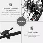 Bicicleta de Montaña Whisen de 27 Pulgadas y 21 Velocidades, Horquilla de Suspensión, Freno de Disco y Cuadro de Aluminio - Gris