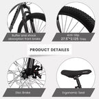 Bicicleta de Montaña Whisen de 27 Pulgadas y 21 Velocidades, Horquilla de Suspensión, Freno de Disco y Cuadro de Aluminio - Gris