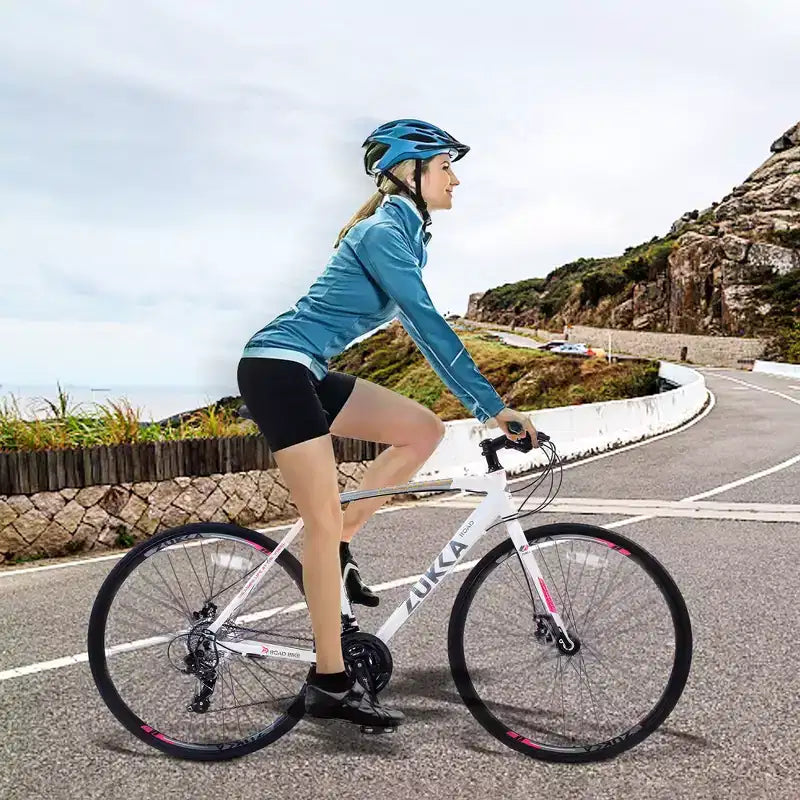 Bicicleta híbrida Whisen de 28 pulgadas para adultos, bicicleta de carretera con 24 velocidades, frenos de disco