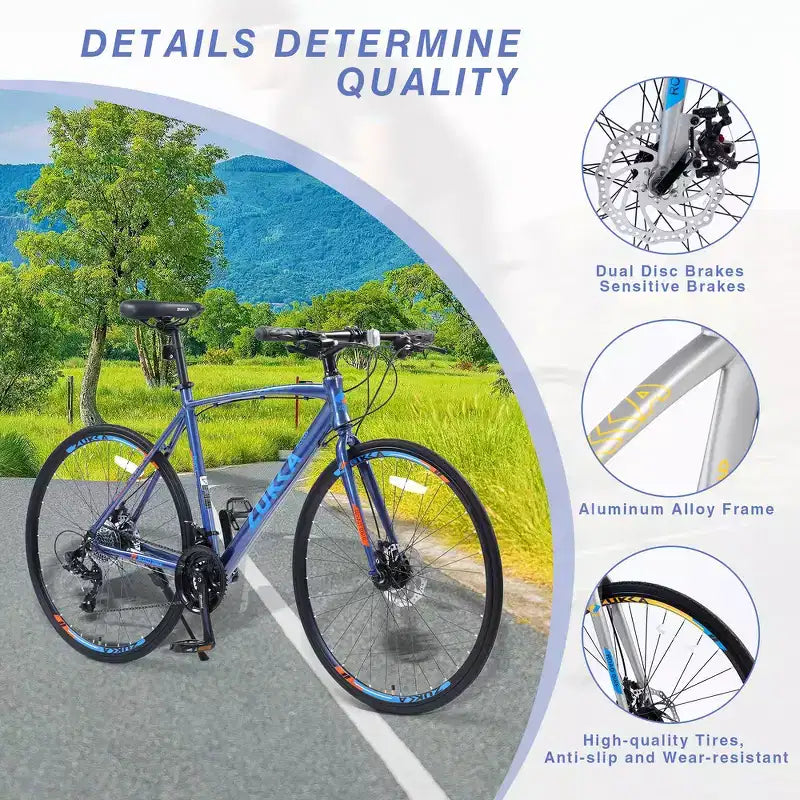 Bicicleta híbrida Whisen de 28 pulgadas para adultos, bicicleta de carretera con 24 velocidades, frenos de disco