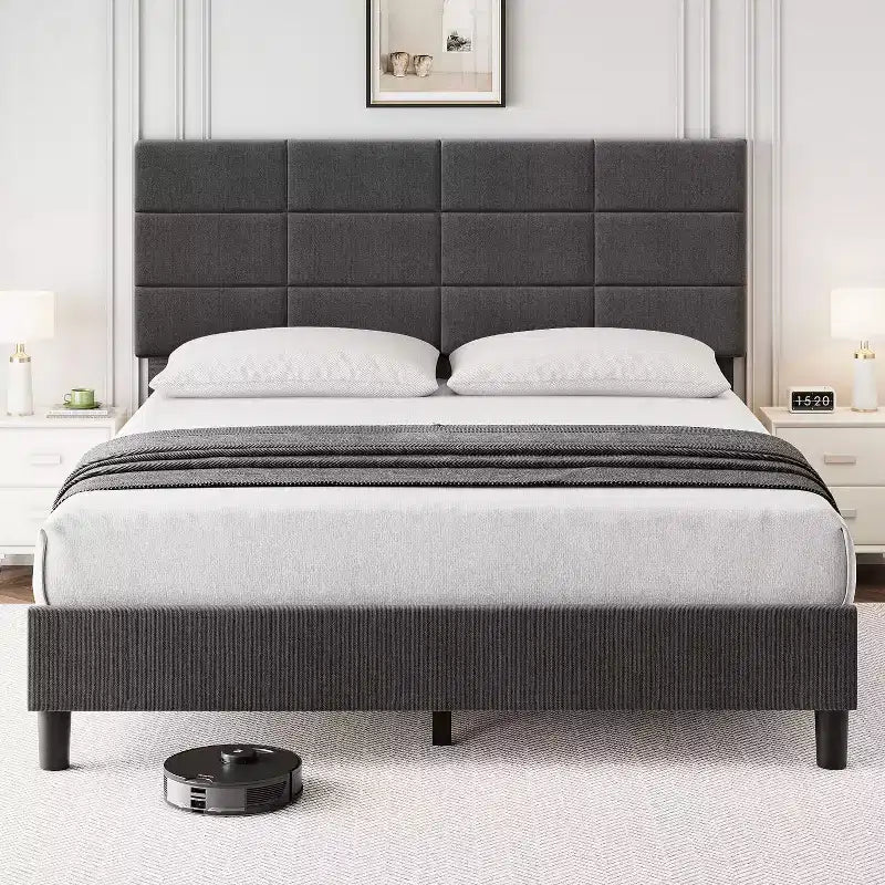 Full Size Platform Bed Frame with Adjustable Headboard, Under-Bed Storage, No Spring Mattress Required, Easy to Assemble, Heavy-Duty Support, Gray