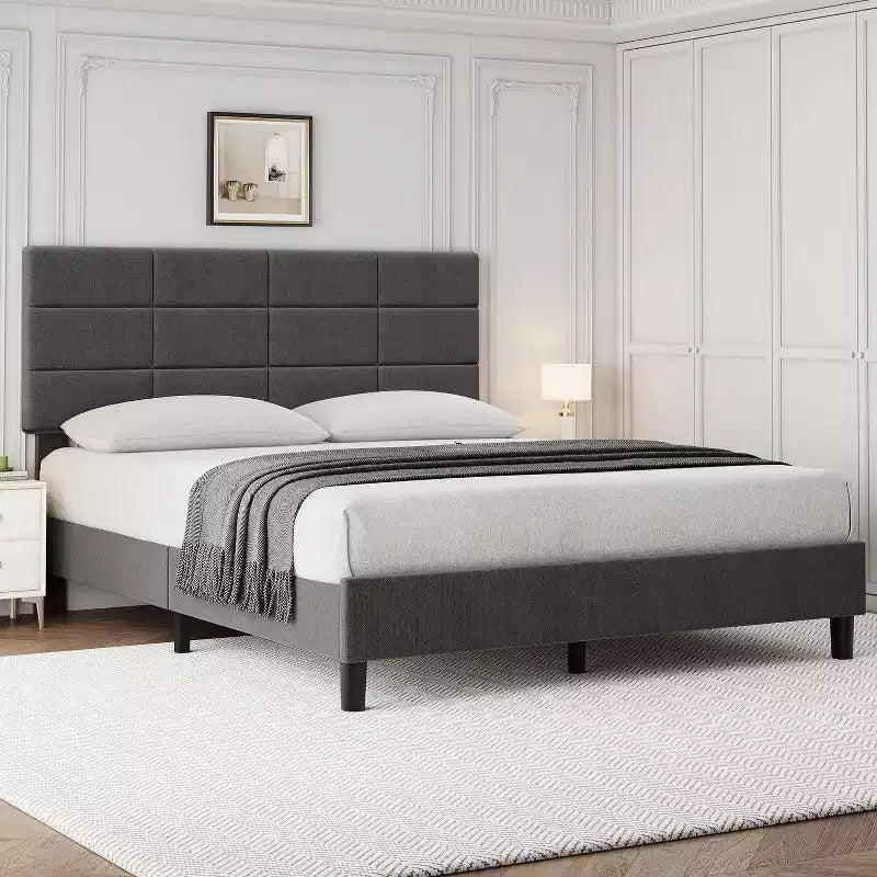 Full Size Platform Bed Frame with Adjustable Headboard, Under-Bed Storage, No Spring Mattress Required, Easy to Assemble, Heavy-Duty Support, Gray
