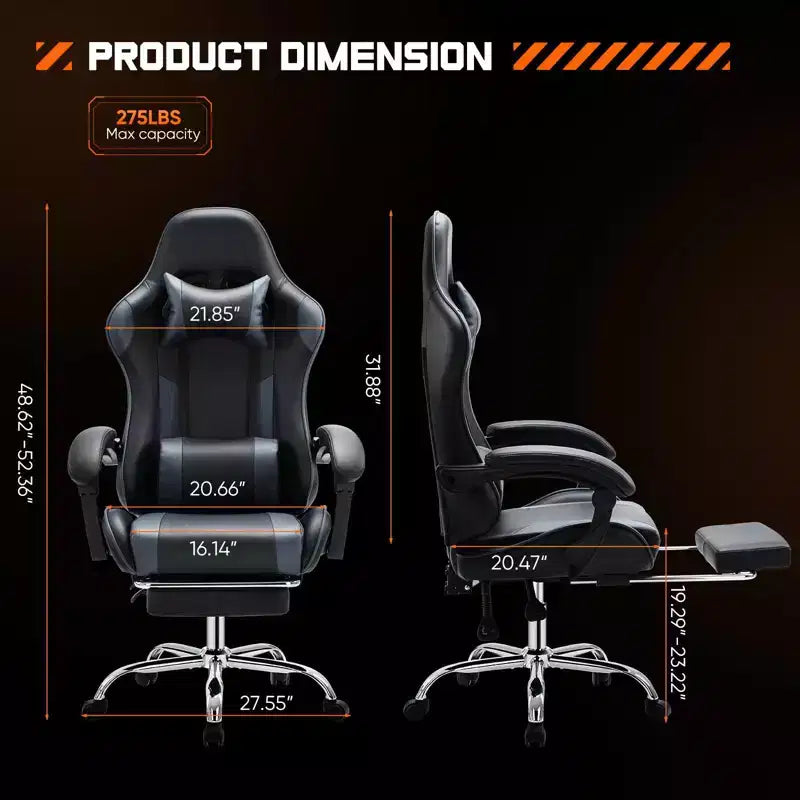 Chaise de jeu ergonomique Okak avec repose-pieds et soutien lombaire, chaise d'ordinateur avec appuie-tête et accoudoir, chaise à roulettes pour l'étude et le bureau
