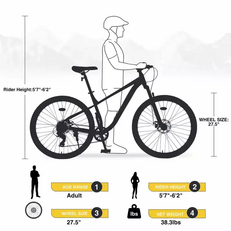 Bicicleta de montaña Whisen 27.5 con cambio trasero de 8 velocidades, suspensión delantera, cuadro de acero