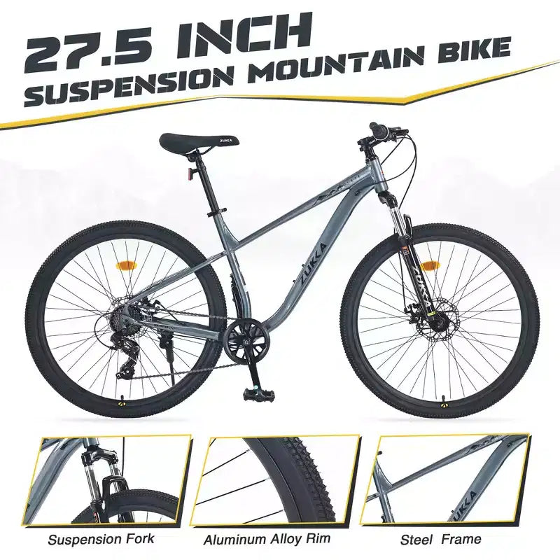 Bicicleta de montaña Whisen 27.5 con cambio trasero de 8 velocidades, suspensión delantera, cuadro de acero