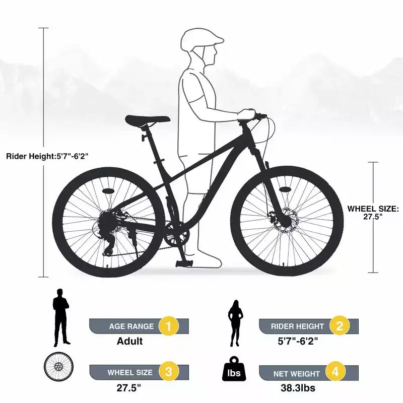 Bicicleta de montaña Whisen 27.5 con cambio trasero de 8 velocidades, suspensión delantera, cuadro de acero