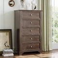VINGLI Tall Dresser 5 Drawer Chest of Drawers, Wood Brown Dresser for Bedroom