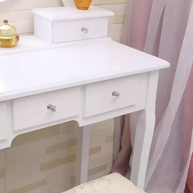 Vanity Desk with Mirror and Lights, Wood Makeup Dressing Table with Oval Mirror & Stool,3 Colors Lighting Modes,(White)