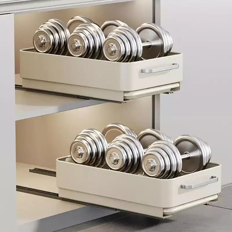 Bowl RackCarbon Steel Expandable Drawer Storage Shelves with Pull Out Cabinet Organizer,Home, Cream White
