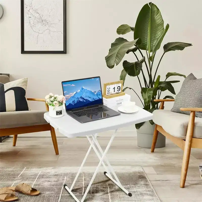 Folding Table, Plastic Personal Foldable Tables, Adjustable Rectangular Dining Table, Simple Bedside Square Table, for Party, 76 * 50Cm