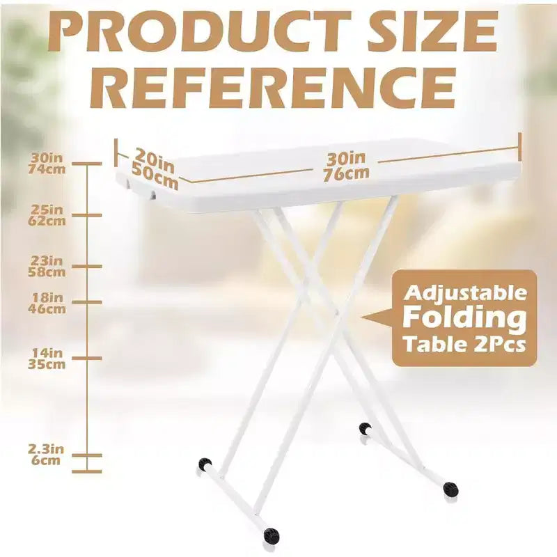 Folding Table, Plastic Personal Foldable Tables, Adjustable Rectangular Dining Table, Simple Bedside Square Table, for Party, 76 * 50Cm