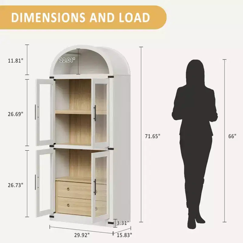 71 Tall Bookshelf, 4 Tier Book Shelf with 2 Storage Drawers, with Doors, 15.83In Depth Wood Bookshelf for Home Office, Living Room, Bed Room