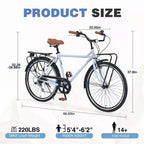 Bicicletas cruiser vintage Okak de 26 pulgadas con pata de cabra metálica, bicicleta de cercanías para adultos con cuadro metálico y cubrecadenas, bicicleta para ir al trabajo, para viajar