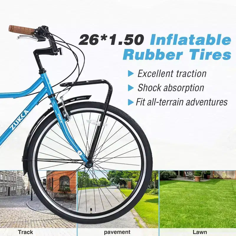 Bicicletas cruiser vintage Okak de 26 pulgadas con pata de cabra metálica, bicicleta de cercanías para adultos con cuadro metálico y cubrecadenas, bicicleta para ir al trabajo, para viajar