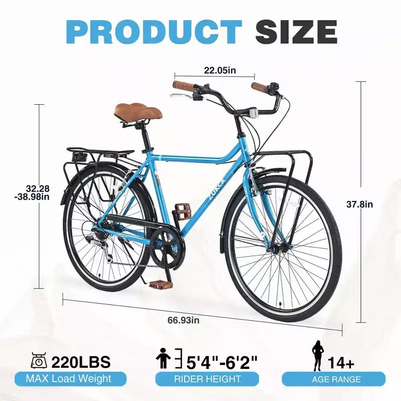 Bicicletas cruiser vintage Okak de 26 pulgadas con pata de cabra metálica, bicicleta de cercanías para adultos con cuadro metálico y cubrecadenas, bicicleta para ir al trabajo, para viajar