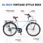 Bicicletas cruiser vintage Okak de 26 pulgadas con pata de cabra metálica, bicicleta de cercanías para adultos con cuadro metálico y cubrecadenas, bicicleta para ir al trabajo, para viajar