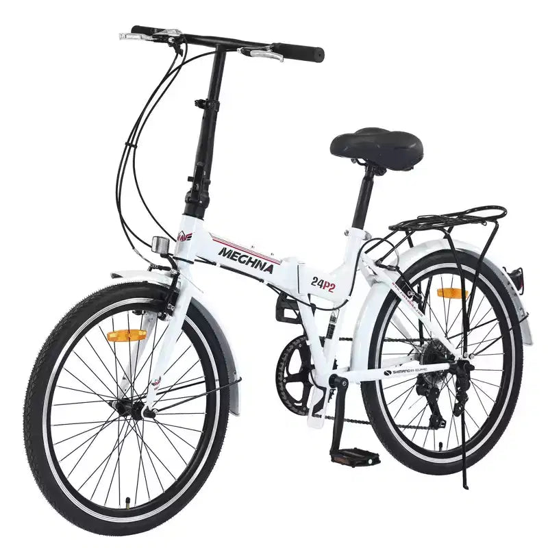 Bicicleta Plegable Okak de 24 pulgadas con 7 velocidades y cuadro de acero, bicicletas cruiser con parrilla trasera y guardabarros, bicicleta para adultos para viajes y desplazamientos