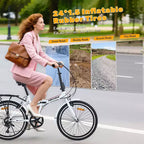 Bicicleta Plegable Okak de 24 pulgadas con 7 velocidades y cuadro de acero, bicicletas cruiser con parrilla trasera y guardabarros, bicicleta para adultos para viajes y desplazamientos