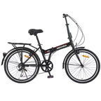 Bicicleta Plegable Okak de 24 pulgadas con 7 velocidades y cuadro de acero, bicicletas cruiser con parrilla trasera y guardabarros, bicicleta para adultos para viajes y desplazamientos