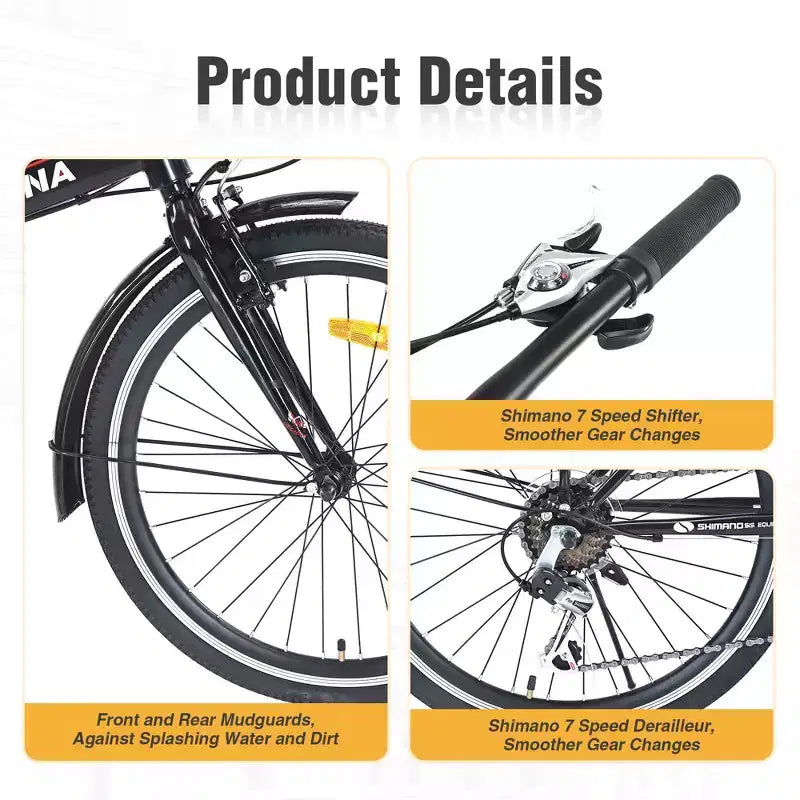 Bicicleta Plegable Okak de 24 pulgadas con 7 velocidades y cuadro de acero, bicicletas cruiser con parrilla trasera y guardabarros, bicicleta para adultos para viajes y desplazamientos