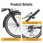 Bicicleta Plegable Okak de 24 pulgadas con 7 velocidades y cuadro de acero, bicicletas cruiser con parrilla trasera y guardabarros, bicicleta para adultos para viajes y desplazamientos