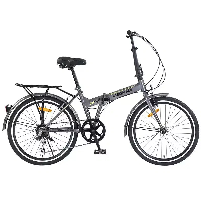 Bicicleta Plegable Okak de 24 pulgadas con 7 velocidades y cuadro de acero, bicicletas cruiser con parrilla trasera y guardabarros, bicicleta para adultos para viajes y desplazamientos